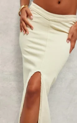 Ecru Scoop Front Split Denim Maxi Skirt