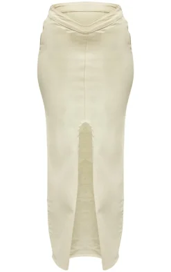 Ecru Scoop Front Split Denim Maxi Skirt