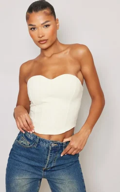 Ecru Seam Detail Denim Corset Top