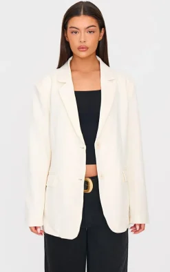 Ecru Seam Detail Structured Oversized Blazer