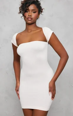 Ecru Structured Contour Cap Sleeve Bodycon Dress