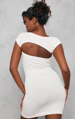 Ecru Structured Contour Cap Sleeve Bodycon Dress