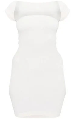 Ecru Structured Contour Cap Sleeve Bodycon Dress