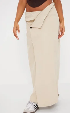 Ecru Tailored Twill Asymmetric Fold Over Maxi Skirt