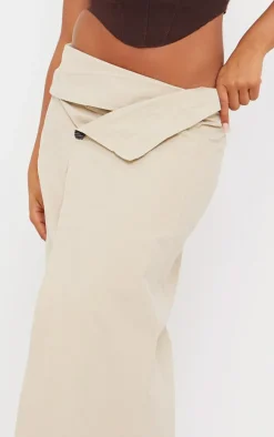 Ecru Tailored Twill Asymmetric Fold Over Maxi Skirt
