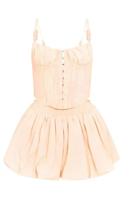 Ecru Textured Beaded Hook And Eye Corset