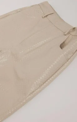 Ecru Textured Faux Leather Straight Leg Pants