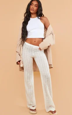 Ecru Textured Low Rise Skinny Flare Pants