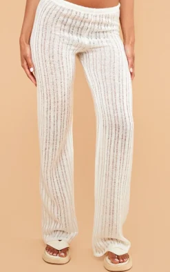 Ecru Textured Low Rise Skinny Flare Pants