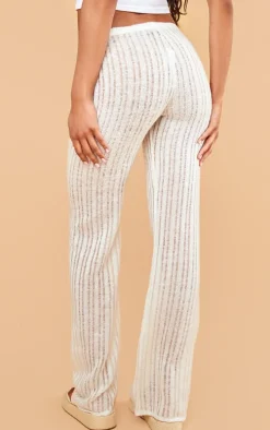 Ecru Textured Low Rise Skinny Flare Pants