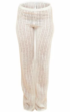 Ecru Textured Low Rise Skinny Flare Pants