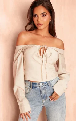 Ecru Tie Front Wrap Shirt