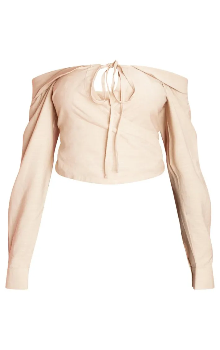 Ecru Tie Front Wrap Shirt