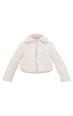 Ecru Toggle Detail Faux Fur Jacket