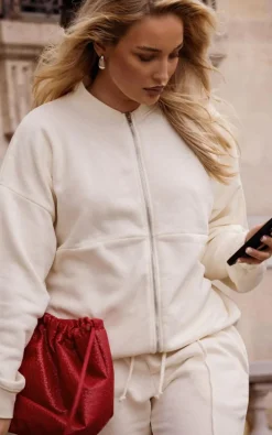 Ecru Washed Seam Detail Zip Through Sweatshirt