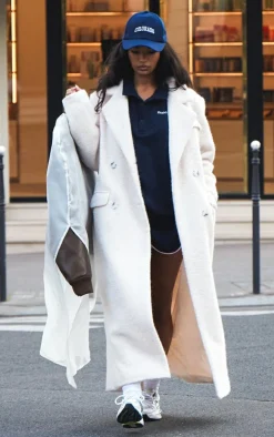 Ecru Wool Look Double Breasted Structured Maxi Coat