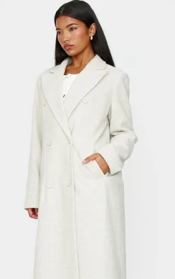 Ecru Wool Look Oversized Drop Shoulder Maxi Coat