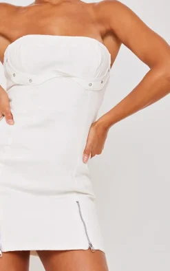 Ecru Zip Detail Denim Mini Dress