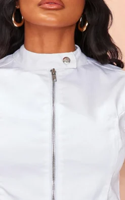 Ecru Zip Up Denim Top