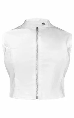 Ecru Zip Up Denim Top