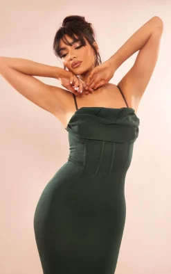 Emerald Green Corset Draped Strappy Bridesmaid Dress