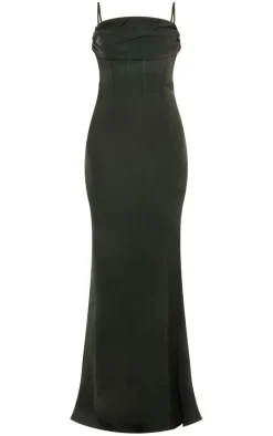 Emerald Green Corset Draped Strappy Bridesmaid Dress