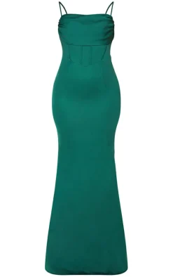 Emerald Green Corset Draped Strappy Bridesmaid Dress