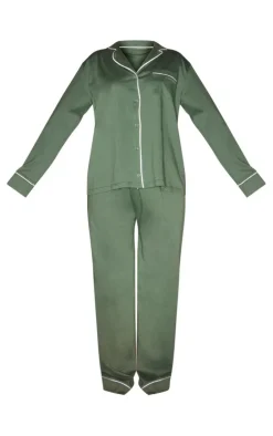 Emerald Green Jersey Piping Detail Long PJ Set