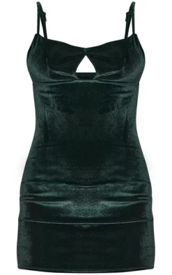 Emerald Green Velvet Cut Out Detail Strappy Bodycon Dress