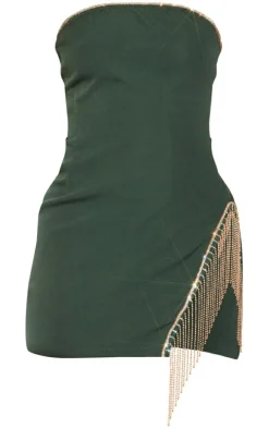 Emerald Green Woven Diamante Trim Bandeau Mini Dress