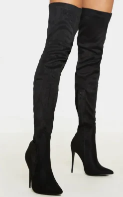 Emmi Black Faux Suede Extreme Thigh High Heeled Boots