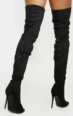 Emmi Black Faux Suede Extreme Thigh High Heeled Boots