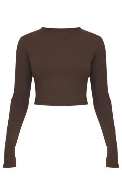Espresso Sculpt Long Sleeve Crop Gym Top