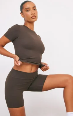 Espresso Sculpt Longline Short Sleeve Gym Top