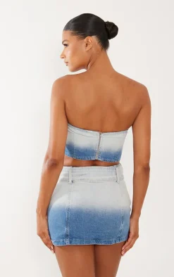 Faded Mid Blue Wash Belted Denim Top