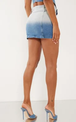 Faded Mid Blue Wash Belted Denim Mini Skirt