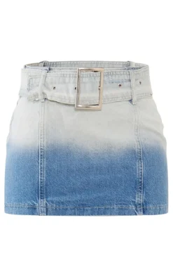 Faded Mid Blue Wash Belted Denim Mini Skirt