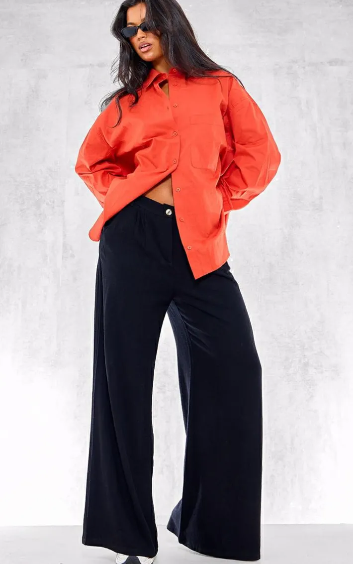 Flaming Red Linen Look Pocket Detail Oversized Shirt