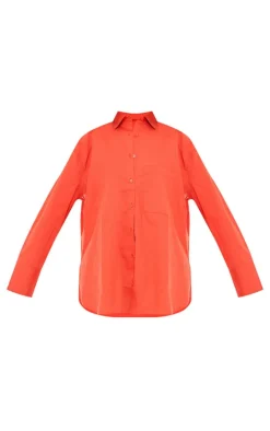 Flaming Red Linen Look Pocket Detail Oversized Shirt