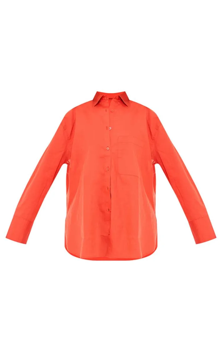 Flaming Red Linen Look Pocket Detail Oversized Shirt