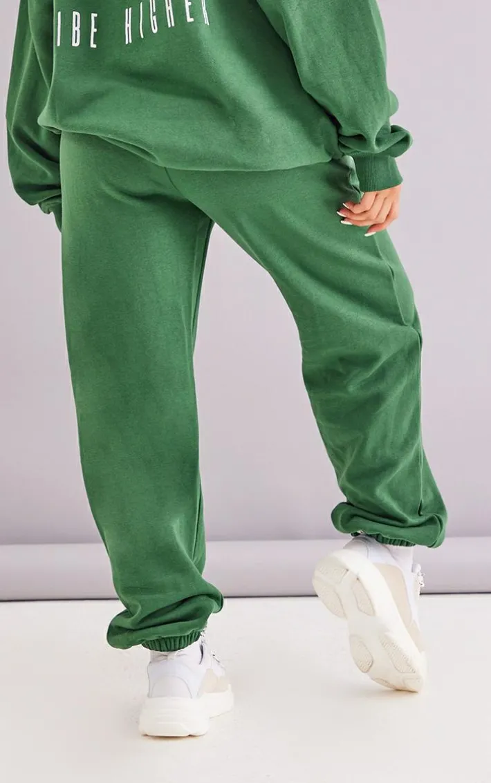 Forest Green Graphic Printed Cuffed High Waist Sweatpants