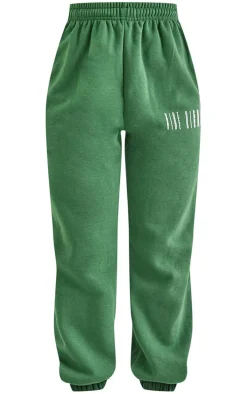 Forest Green Graphic Printed Cuffed High Waist Sweatpants