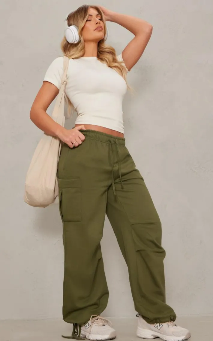 Forest Green Pocket Detail Pintuck Cargo Joggers