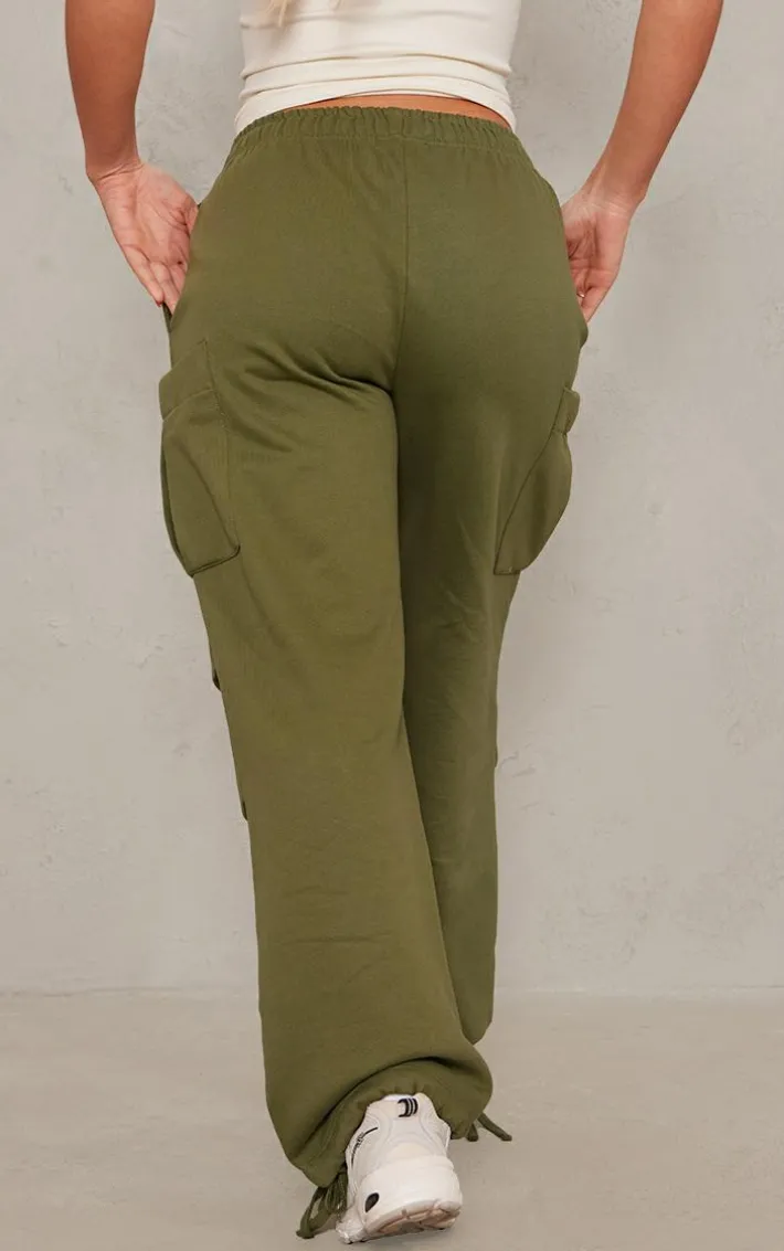 Forest Green Pocket Detail Pintuck Cargo Joggers
