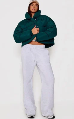 Forest Green Quilted Asymmetric High Neck Puffer Jacket