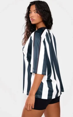 Forest Green Striped Oversized Football T-shirt