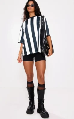 Forest Green Striped Oversized Football T-shirt