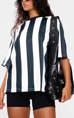 Forest Green Striped Oversized Football T-shirt