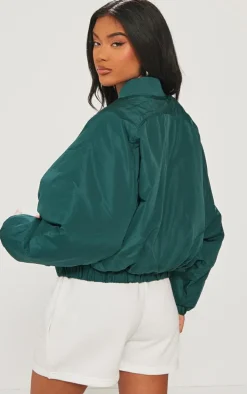 Forest Green Zip Up Puffer Bomber Jacket