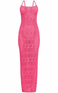 Fuchsia Textured Strappy Midaxi Dress